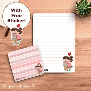 Blocs-notes personnalisés pour couple, papeterie personnalisée pour la Saint-Valentin, adorables mots d'amour, art Kawaii, décalcomanie pour ordinateur portable, Saint-Valentin personnalisable, Kpop