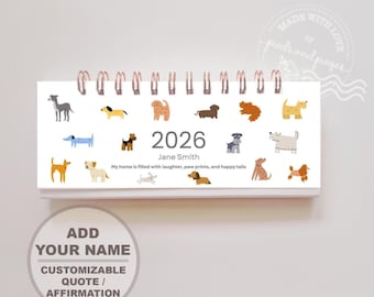Personalized 2026 / 2027 Dog Calendar, Custom Minimalist Desk Calendar, Mini puppy week planner, Aesthetic Self love, Gift for dog lovers,