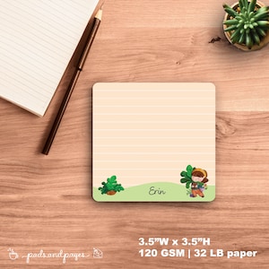 Bloc de notas minimalista personalizado, kawaii, de planta y niña, ilustrado, personalizado, con membrete, regalo para Plantmama, diseño botánico.