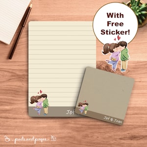 Blocs-notes personnalisés pour couple, papeterie personnalisée pour la Saint-Valentin, adorables mots d'amour, notes de boîte à lunch, autocollants Kawaii, Saint-Valentin personnalisable