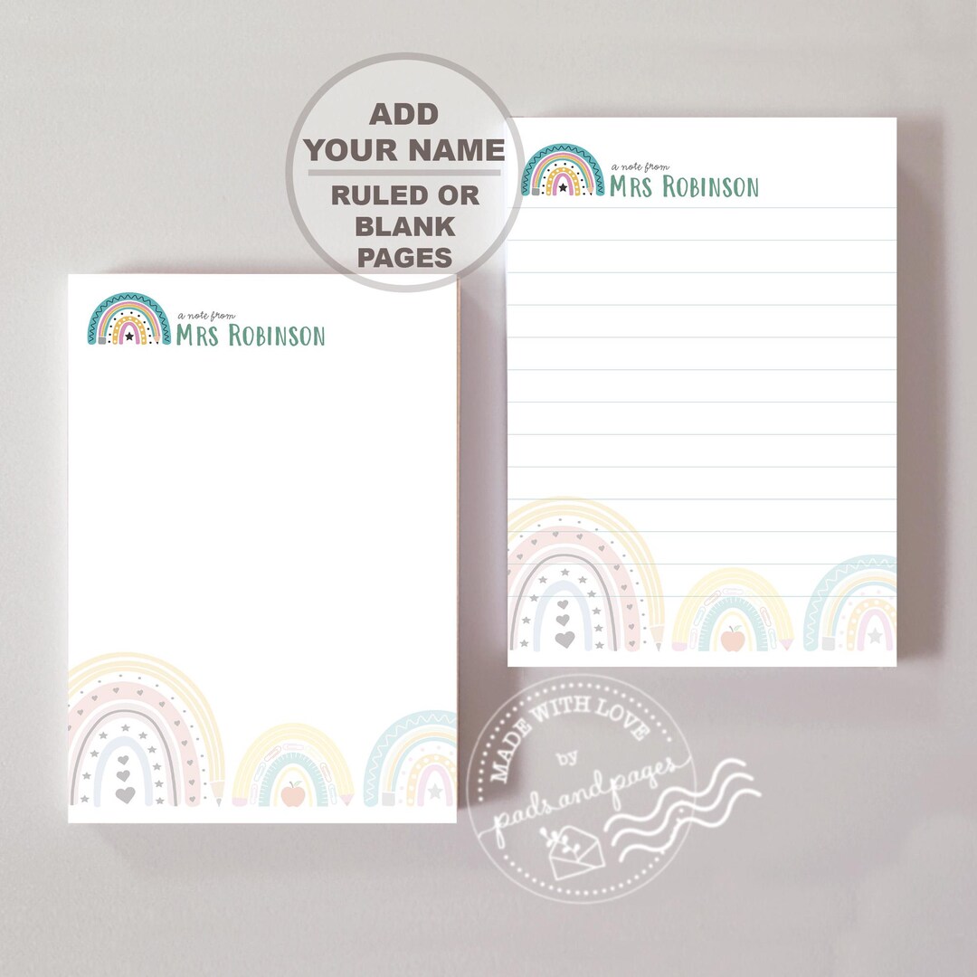 Personalized Rainbow Pencil Teacher Notepad, Custom Stationery, Teacher ...