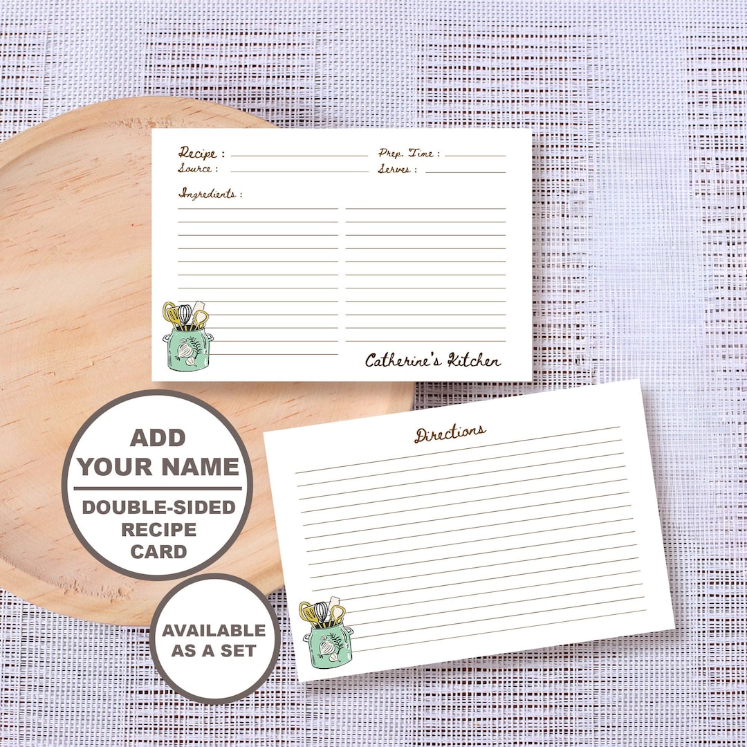 Notes Style Recipe Personalized Recipe Cards: Double-sided Custom Recipe Notes, Minimalist ...