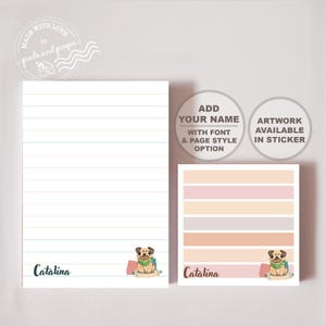 Blocco note personalizzato a forma di carlino, cancelleria personalizzata per cani, blocco note per animali domestici, adesivo con cucciolo carino, ritorno a scuola, regalo per l&#39;insegnante, regalo per lui, personalizzato
