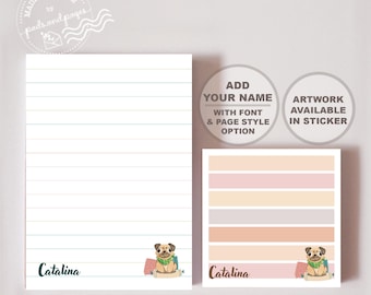 Blocco note personalizzato a forma di carlino, cancelleria personalizzata per cani, blocco note per animali domestici, adesivo con cucciolo carino, ritorno a scuola, regalo per l'insegnante, regalo per lui, personalizzato