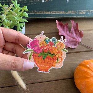 Gezellige theekopje bloem gestanste sticker - schattige waterdichte sticker met originele illustratie voor een charmant tintje