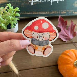 Illustrated Kawaii Adorable Mushroom Vinyl Sticker - Cute Anime Decal for Laptops, Notebooks, Journals, Bujo, Waterbottles, Phones, Baby