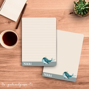 Bloc de notas A6 personalizado, minimalista, ilustrado, regalo para, membrete, animalito, kawaii, ballena, estampado animal, género neutro