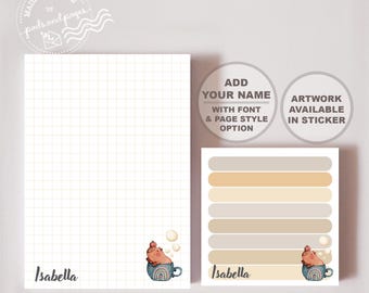 Personalized capybara note pad, Cute customized stationery, Pet memo pads, Minimalist to-do list, Baby animals notes, Coffeebara stickers