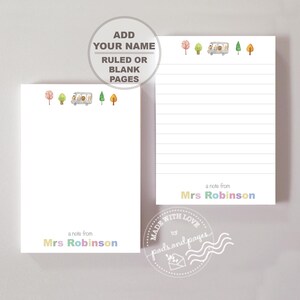 Personalized Teacher Notepad, Grey Bus Animals Design, Teacher's Gift