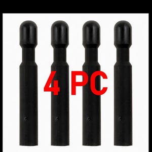 May include: Four black plastic components with rounded tops, arranged vertically. The number "4" and the letters "PC" are displayed in red between the components.