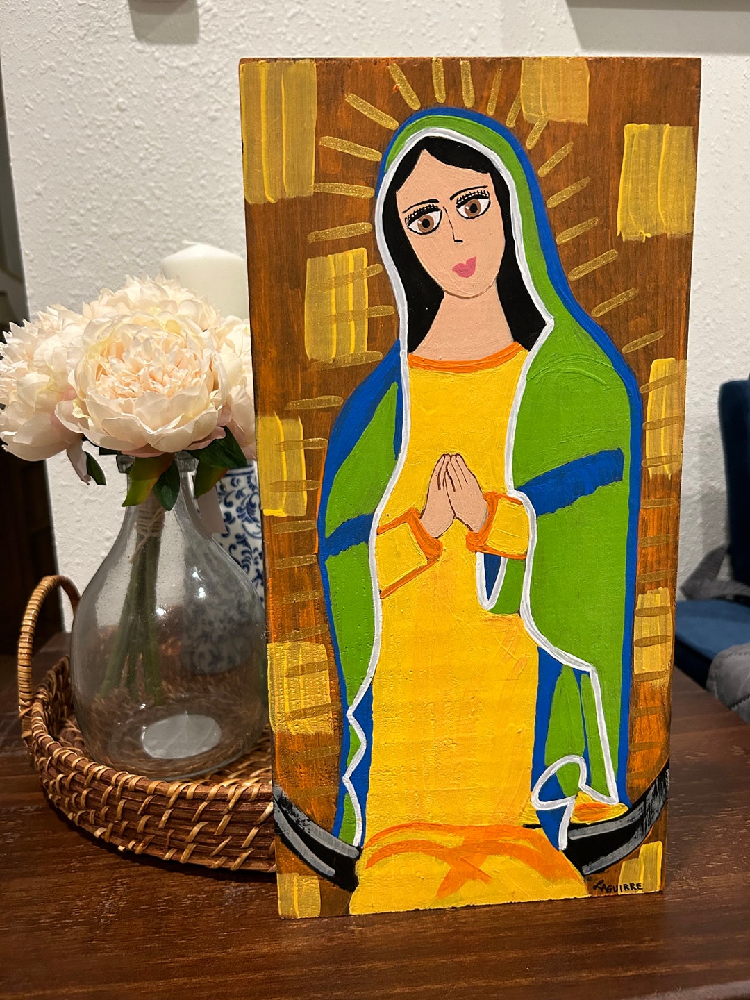 Virgin Painting on Rustic Wood Etsy