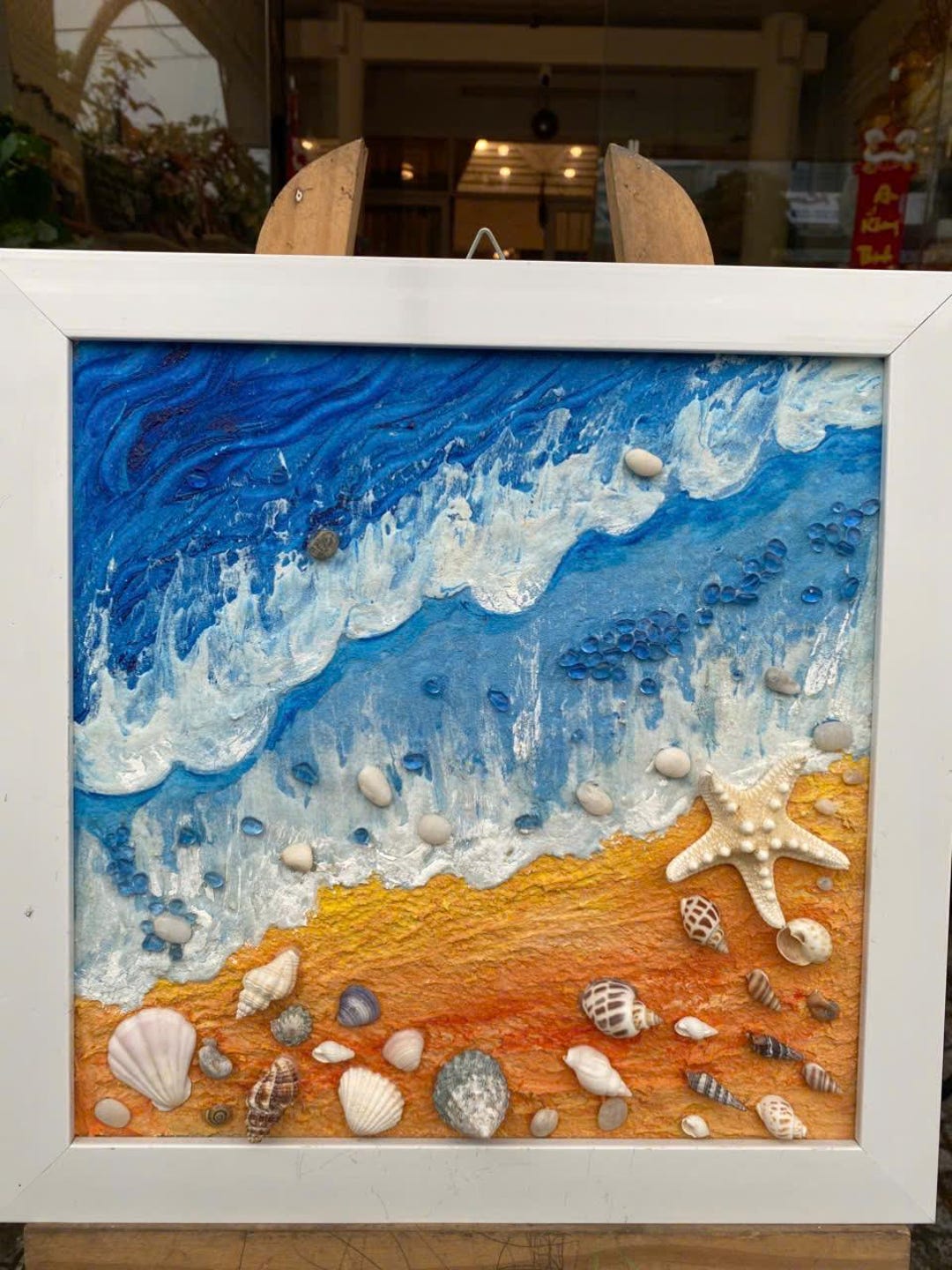 Ocean Wave Resin Art With Seashells – Framed Beach Wall Decor Coastal ...