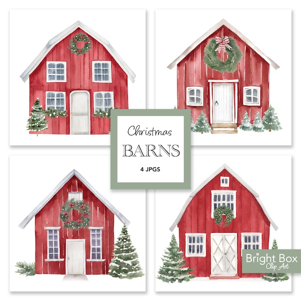 Christmas Barns Clip Art Country Holiday Barn Scene Nature Project Gift Decor Junk Journaling Craft Clipart Instant Downloadable Artwork JPG