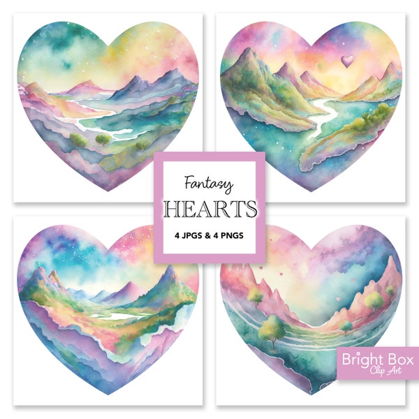 Fantasy Hearts Clip Art Download Iridescent Landscape Dreamy Unique Heart Clipart Downloadable Sublimation Instant Artwork Images Files PNG