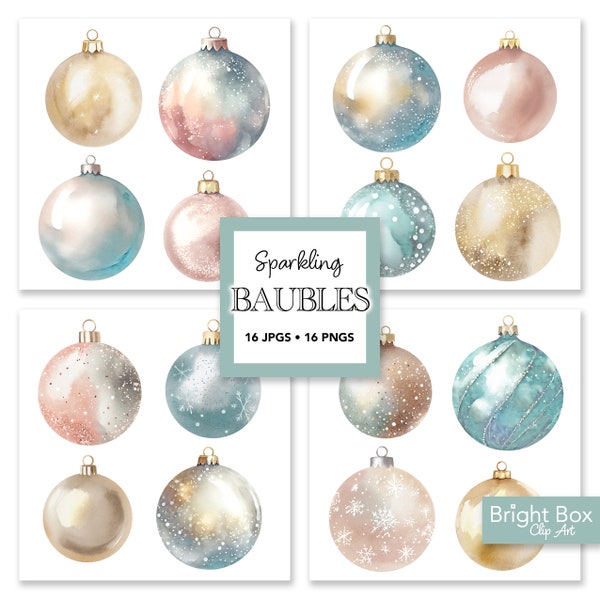 Sparkling Baubles Ornaments Clip Art Glitter Christmas Holiday Decor Clipart Downloadable Images Elegant Junk Journal Craft Project Artwork