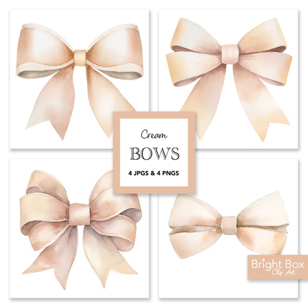 Cream Bows Clip Art Pastel Ribbon Bow Silk Clipart Girls Cute Ribbons Spring Birthday Downloadable Digital Download Artwork Images PNG JPG