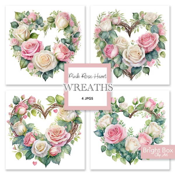 Pink Rose Wreaths Valentine's Day Clip Art Roses Wreath Download Sublimation Junk Journaling Clipart Instant Downloadable Artwork Files JPG