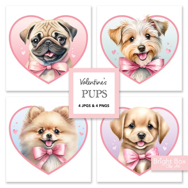 Valentines Dogs Puppies Pups Pets Hearts Clip Art Valentine Dog Pet Clipart Downloadable Artwork Download Sublimation Junk Journal JPG PNG