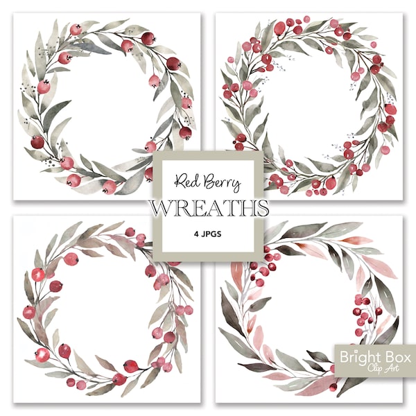 Red Berry Wreath Clip Art Download Christmas Holiday Wreaths Berries Nature Sublimation Junk Journaling Clipart Instant Downloadable Artwork