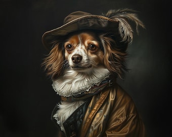 王室ペット肖像画委託、犬の王族絵画、写真をルネッサンス絵画に変える