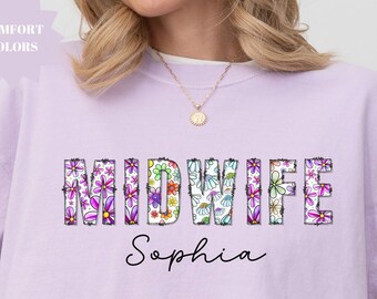Camiseta floral de partera, camiseta de maternidad personalizada