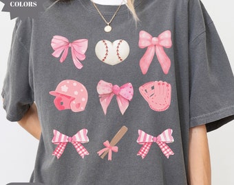 Preppy Coquette Bows and Baseball shirt, Soft Girl Era shirt, Baseball sister shirt, Softball mom shirt, Coquette clothing, Pink Bow design