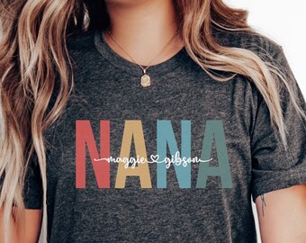 Camiseta personalizada para Nana con los nombres de los nietos. Camiseta personalizada para Grammie. Camiseta personalizada para Gigi con los nombres de los niños. Regalo para la abuela para el Día de la Madre. Regalo de los nietos.