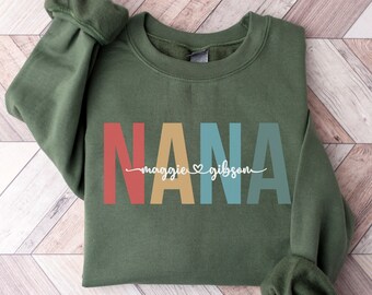 Suéter personalizado para abuela, sudadera personalizada para abuelos con nombre del niño en la manga, cumpleaños, suéter minimalista para abuela, regalo de Navidad para abuela