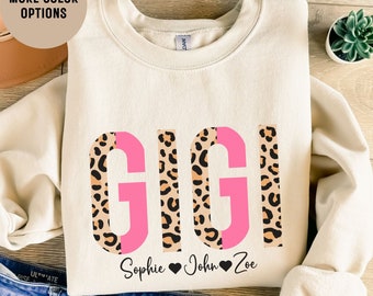 Sudadera Gigi con nombres Camiseta Mimi personalizada con nombres de niños Camiseta Grammy con nombres Regalo del día de la madre para la abuela Camiseta con nombres de niños