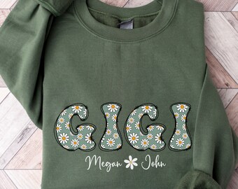 Sudadera con cuello redondo y capucha con estampado floral personalizado de Gigi, linda sudadera de Nana, regalo del día de la madre, camiseta de mamá, regalo para nueva mamá, regalo para madre
