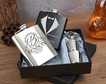 Frasco de cadera personalizado, idea de regalo de boda, regalo del día del padre, paquete de regalo de favores, grabado para el regalo del padrino, botella de vino personalizada, regalo de padrinos de boda