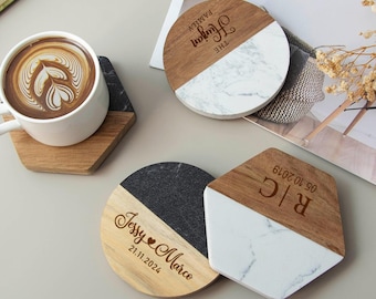 Sottobicchieri per matrimonio, sottobicchieri con nomi di famiglia, set di sottobicchieri in marmo personalizzati, regalo di fidanzamento, nuova casa, regali di inaugurazione della casa, regalo per addio al nubilato