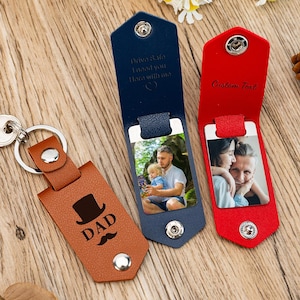 Personalised Daddy Photo Keyring, Leather Keychain with Photo, Leather Photo Key Fob Gift for Man, Man Accessory,  Father&#39;s Day Gift for Him