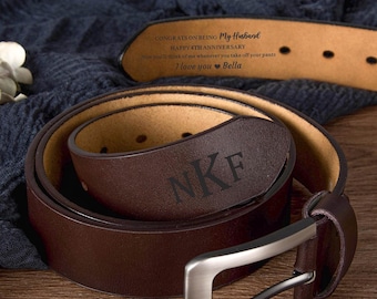 Personalized Leather Belt, Anniversary Handmade Belt for Husband, Custom Engraved Belt with Your Text, Funny Gift for Men, Christmas Gift