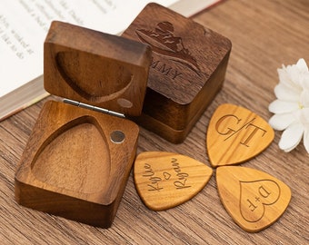 Custom Wooden Guitar Picks and Box,Guitar Picks,Engrave Wooden Picks Set,Personalized Guitar Player Gift,Birthday Gifts,Picks for Guitarist