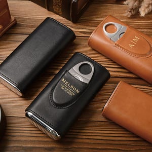 Gepersonaliseerde sigarenkoker, leren sigarenhouder met snijder, bruidsjonkers cadeau, sigaarreisetui, cadeau voor man, cadeau voor papa, cadeau voor hem