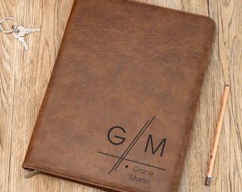 Personalized Leather Refillable Portfolio, Custom Portfolio with Zipper, Padfolio with Name, Employee Gifts, Corporate Gift, Gift for Him