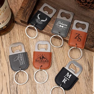 Custom Leather Opener Keychain,Engraved Bottle Opener Keyring,Men&#39;s Gift,Personalized Beer Opener Keychain,Name Leather Keyring,Gift for Dad
