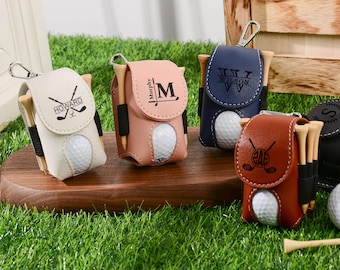 Personalized Leather Golf Ball Bag, Custom Golf Ball Waist Bag, Engraved Golf Ball Holder with Tees, Golf Travel Bag, Birthday Gift for Him