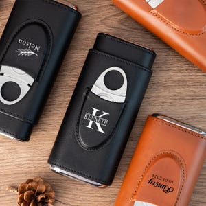 Personalised Cigar Humidor Box,Leather Cigar Holder and Cutter,Best Man Gift,Fathers Day Gift,Husband Gift,Custom Cigar Humidor for Travel