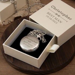 パーソナライズされた懐中時計、ベストマンギフト、カスタム刻印入り懐中時計、グルースマンウォッチ、結婚祝い、お父さんへの懐中時計、プロポーズ