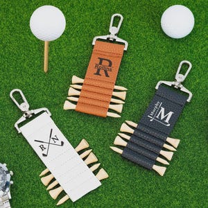 Etiquette de sac de golf, tés de golf personnalisés, porte-tee de golf en cuir, nom d'homme personnalisé, tee-shirt gravé pour golfeur, accessoires de golf pour papa