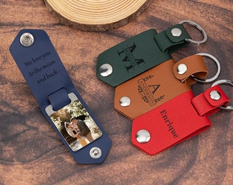 Chaveiro masculino personalizado em couro com foto, chaveiro personalizado com foto, presente para o pai, chaveiro de couro com foto, presente para ele, mensagem de aniversário.