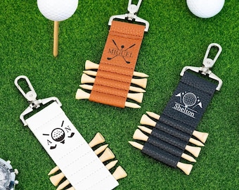 Leather Golf Bag Tag with Golf Tees, Custom Golf Tee Holder, Golf Lover Gift, Groomsmen Gift, Golf Accessories for Men, Leather Gift for Him