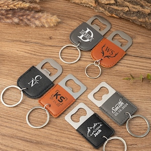 Leather Bottle Opener,Engraved Leather Bottle Opener Keychain,Personalized Men&#39;s Beer Opener Keyring,Premium Leather Opener,Custom Mens Gift