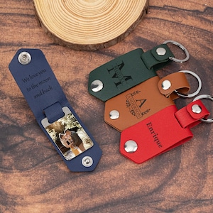 Porte-clés en cuir pour homme personnalisé avec photo, porte-clés photo personnalisé, cadeau pour papa, porte-clés photo en cuir, cadeau pour lui, texte d'anniversaire