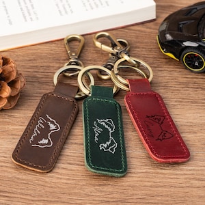 Cadeau personnalisé pour propriétaire de chien, Porte-clés en cuir avec nom et oreilles de chien personnalisés, Porte-clés commémoratif pour chien, Cadeaux porte-clés rétro pour papa, maman, petit ami, petite amie