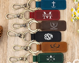 Personalized Leather Keyring,Customized Keychain for Man,Gift for Him,Engraved Leather Key Chain,Groomsmen Gift,Wedding Gift,Men's Gift
