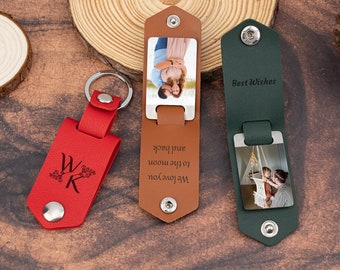 Leather Photo Keychain,Personalized Keyring,Gifts for Dad Mom,Custom Leather Photo Keyring Gifts for Husband,3rd Anniversary,Valentine&#39;s Day