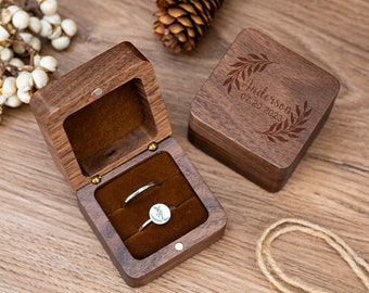 Caja de anillo de boda personalizada, caja de anillo de doble ranura, caja de anillo de madera personalizada, caja de anillo grabada, caja de anillo de propuesta, caja de anillo de nogal para boda